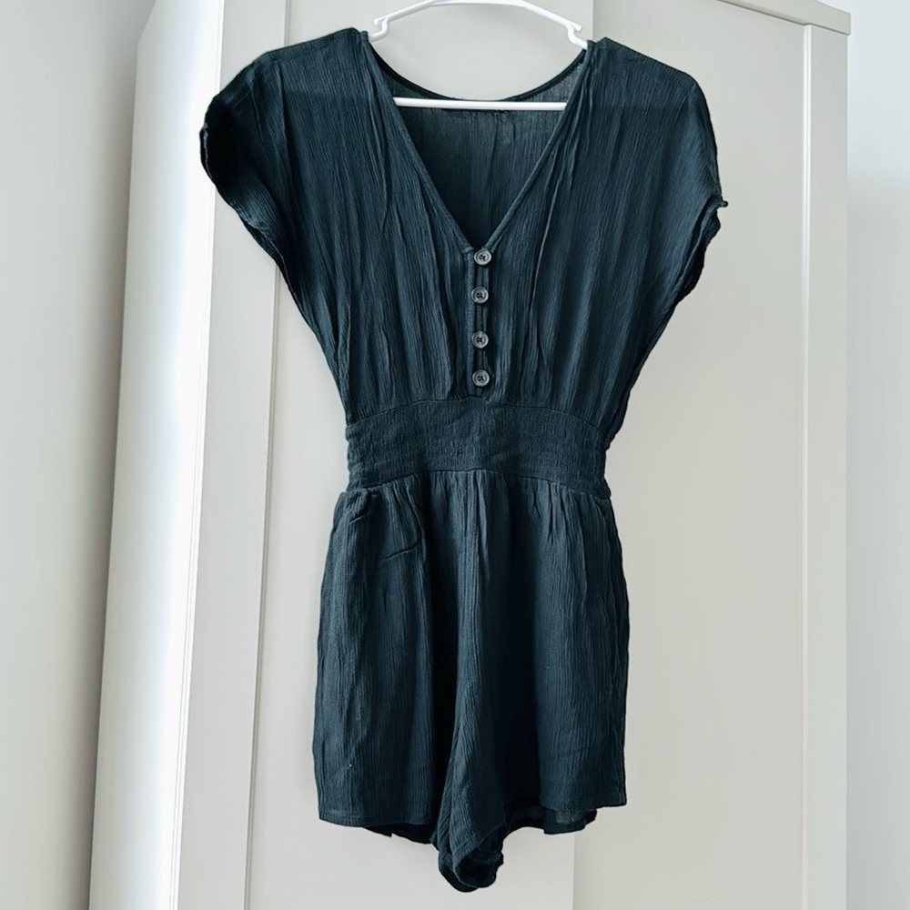 Abercrombie Fitch Black Romper Button Shorts